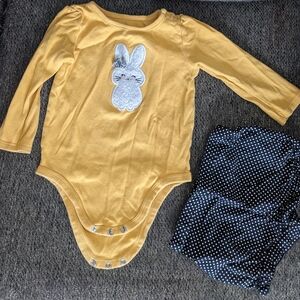 Garanimals Mustard Bodysuit with Bunny and Navy Polka Dot Shorts